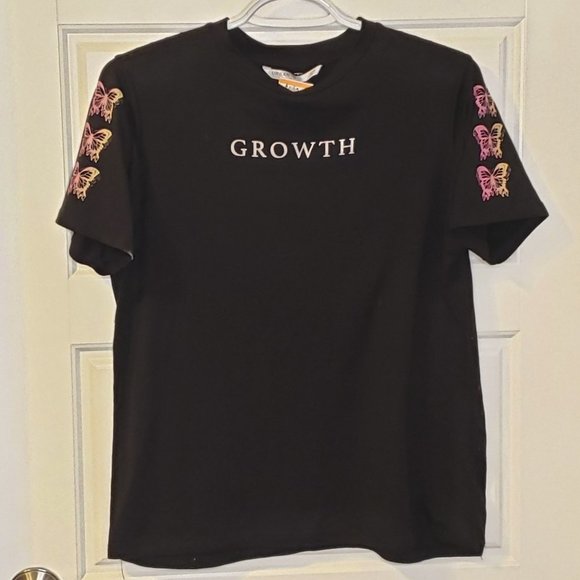 Urban Kids Girl's Black Growth Butterfly Short Sleeve T-Shirt-Size: Large/14-16 - Picture 2 of 6